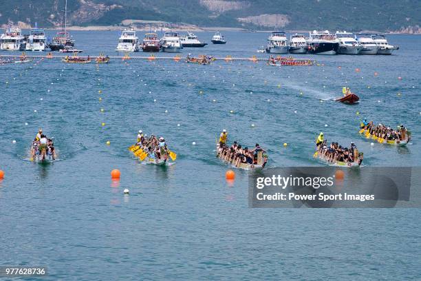 Teams competing during the Sun Life Stanley International Dragon Boat Championships on June 18, 2018 in Hong Kong, Hong Kong.