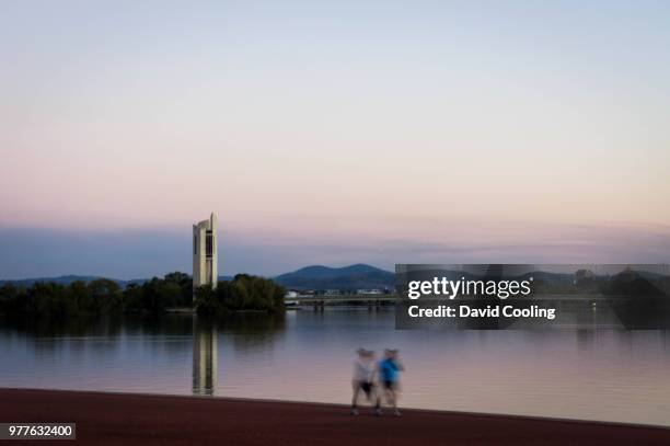 the carillion: lake burley griffin - lake burley griffin stock pictures, royalty-free photos & images