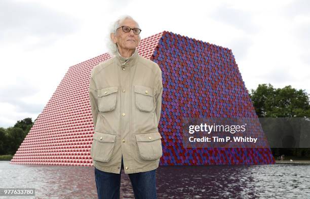 Artist Christo unveils his first UK outdoor work, a 20m high installation on Serpentine Lake, with accompanying exhibition at The Serpentine Gallery...