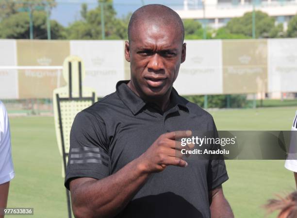 Former Dutch midfielder Clarence Seedorf attends the opening of a football academy 'Real Madrid Foundation Clinic Turkey' that will be held between...