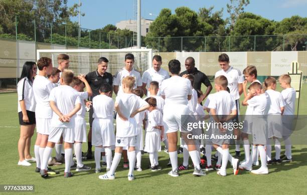 Former Dutch midfielder Clarence Seedorf attends the opening of a football academy 'Real Madrid Foundation Clinic Turkey' that will be held between...