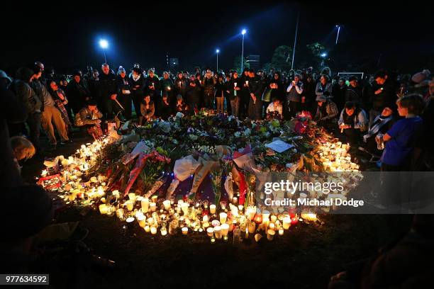 During a vigil held in memory of murdered Melbourne comedian, 22-year-old Eurydice Dixon, at Princess Park on June 18, 2018 in Melbourne, Australia....