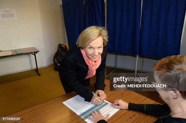 Right-wing Les Republicains party chief candidate for the upcoming regional elections in the Aquitaine-Limousin-Poitou-Charentes region Virginie...