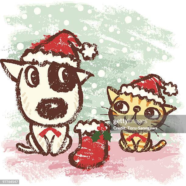 stockillustraties, clipart, cartoons en iconen met christmas for dog and cat - huisdierenkleding