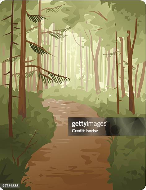 ilustraciones, imágenes clip art, dibujos animados e iconos de stock de sendero de paisaje - carretera de tierra
