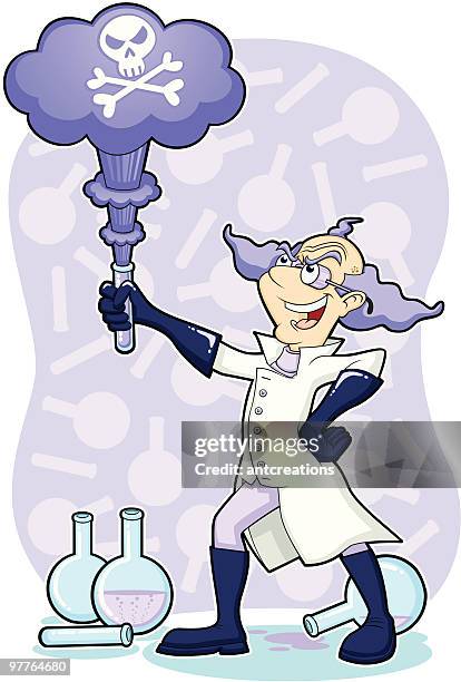 scientist conducting evil experiment - mad professor stock illustrations