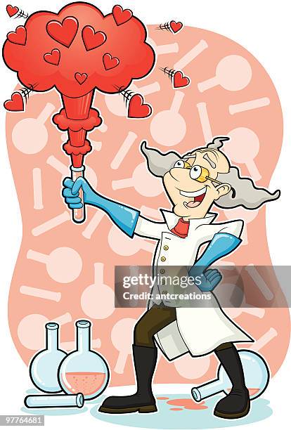 scientist conducting love experiment - scientist and explosion stock illustrations