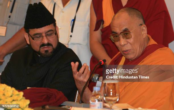 Tibetan spiritual leader Dalai Lama speaks at an anti-terrorism conference organized by Muslim organizations, on June 1, 2008 in New Delhi, India.
