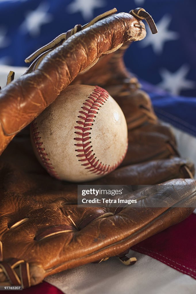 Baseball and American flag