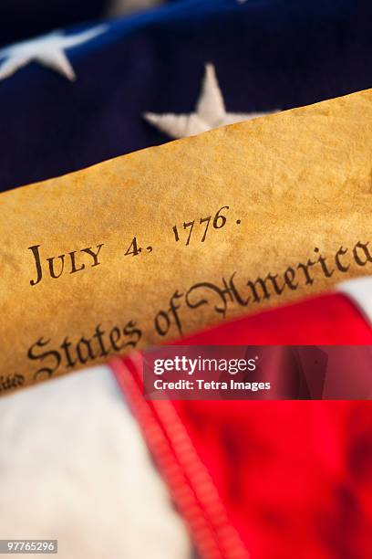 declaration of independence of top of american flag - 1776 stock pictures, royalty-free photos & images