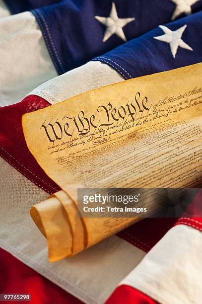 declaration of independence of top of american flag - declaration of independence stock pictures, royalty-free photos & images