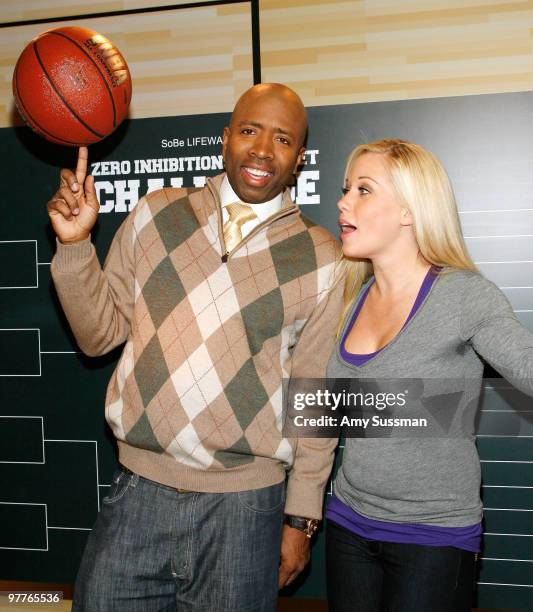 Analyst Kenny Smith and reality star Kendra Wilkinson attend the SoBe Lifewater Zero Inhibitions Brackets Challenge kick off at C and C Studio on...