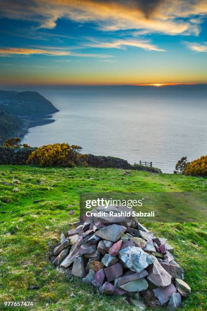 heap of rocks on countisbury hill, lynton, devon, england, uk - lynton stock pictures, royalty-free photos & images