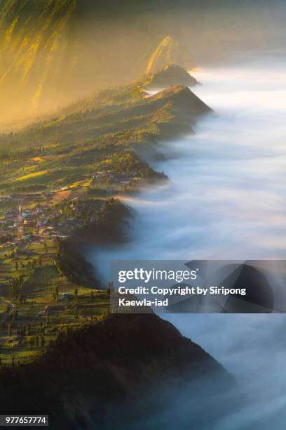 the sea of fog during sunrise at cemoro lawang, east java, indonesia. - copyright by siripong kaewla iad stock pictures, royalty-free photos & images