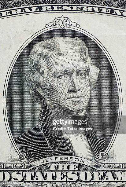 dollar bill - thomas jefferson stock-fotos und bilder