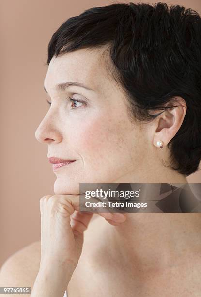 portrait of woman - keratosis stock-fotos und bilder