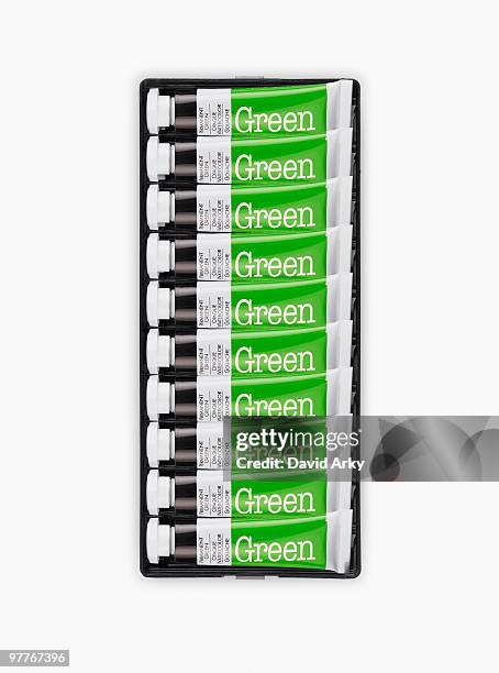 green paint tubes - paint tube stock pictures, royalty-free photos & images