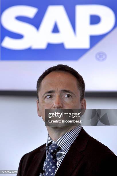 Jim Hagemann Snabe, newly appointed co-chief executive officer of SAP AG, the world's biggest maker of business management software, listens during a...