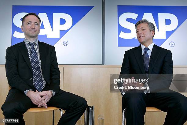 Jim Hagemann Snabe, left, and Bill McDermott, newly appointed co-chief executive officers of SAP AG, the world's biggest maker of business management...