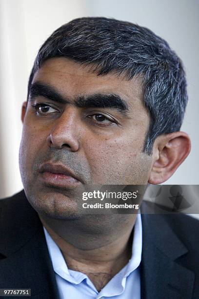 Vishal Sikka, a member of the executive board of SAP AG, the world's biggest maker of business management software, speaks during a roundtable...