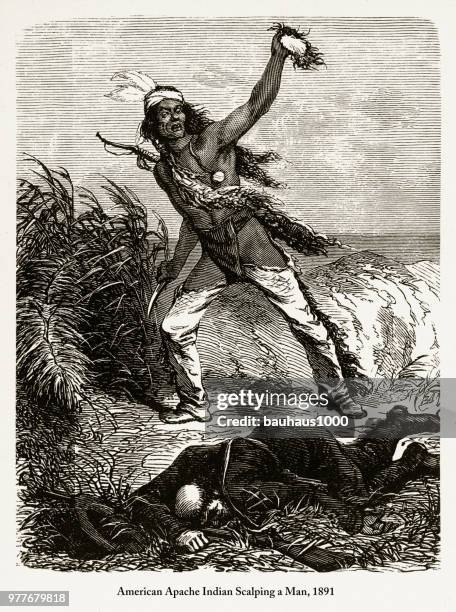 western american expansion engraving, 1884 - apache culture stock illustrations