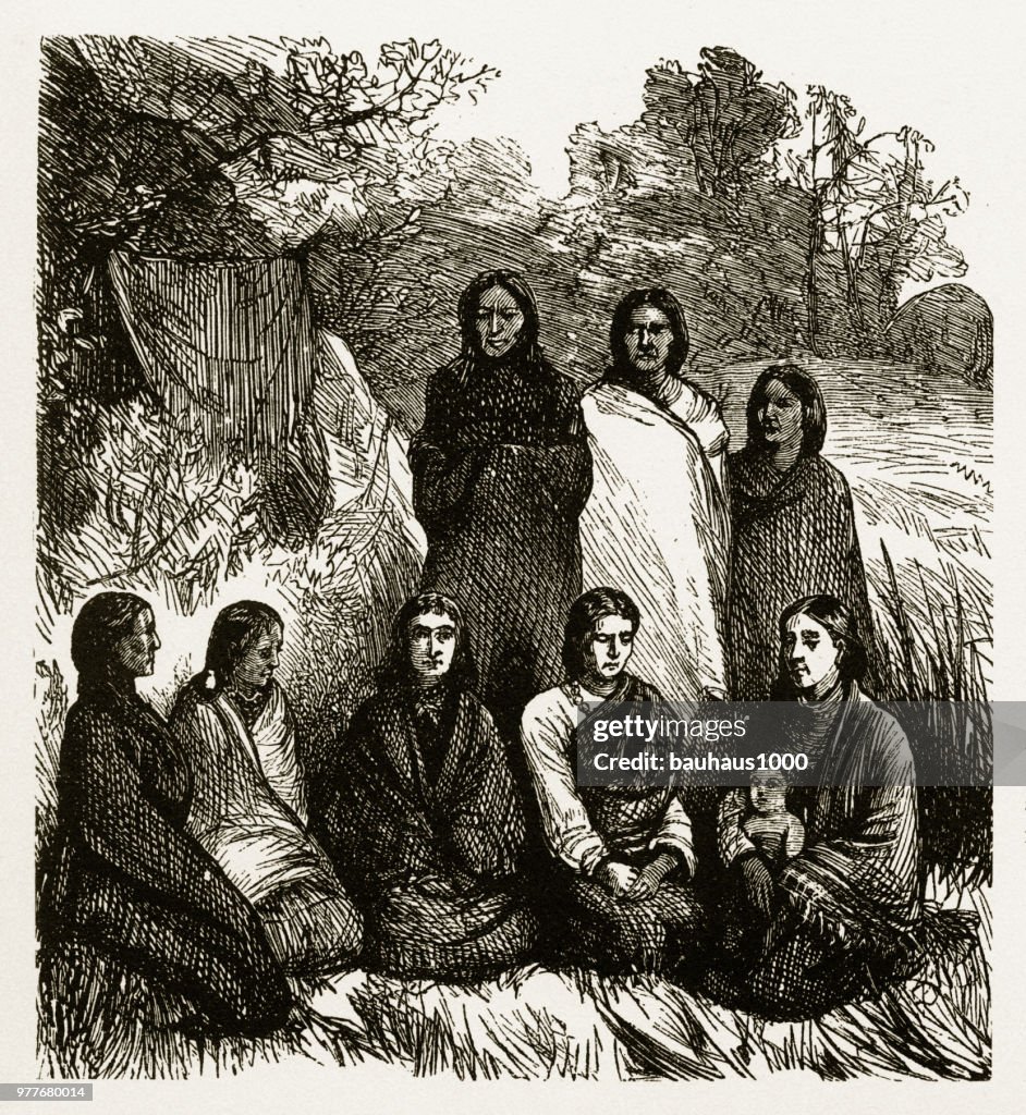 Native American Indian Women Imprisoned by U.S. Army Engraving, 1878