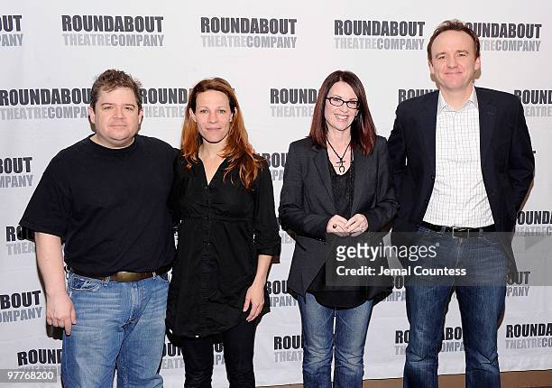 Actors Patton Oswalt, Lili Taylor, Megan Mullally and David Wilson Barnes attend the "Lips Together, Teeth Apart" cast meet and greet on March 16,...