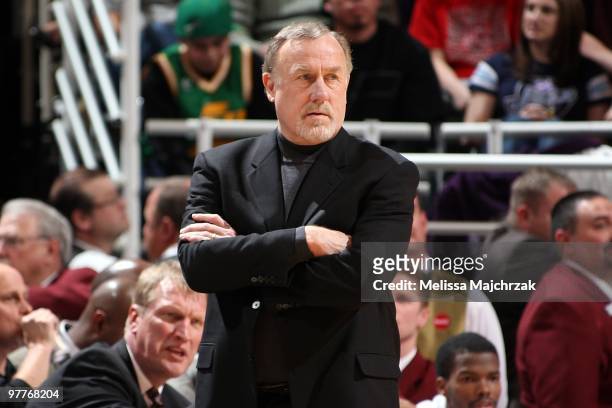 Head coach Rick Adelman of the Houston Rockets looks on from the sideline during the game against the Utah Jazz on February 27, 2010 at...