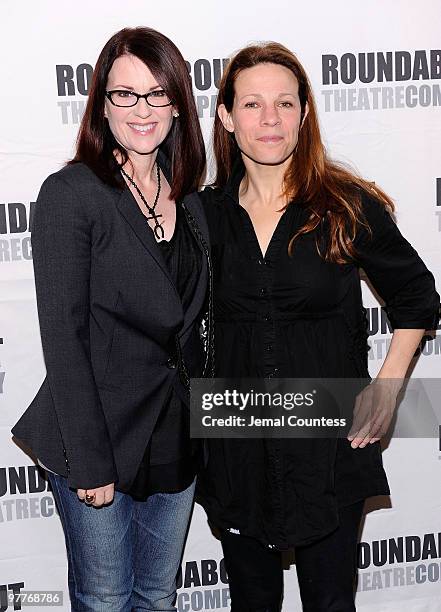 Actors Megan Mullally and Lili Taylor attend the "Lips Together, Teeth Apart" cast meet and greet on March 16, 2010 in New York City.