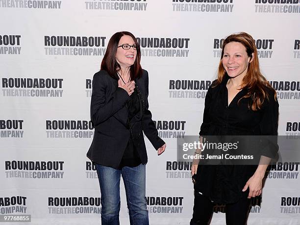 Actors Megan Mullally and Lili Taylor attend the "Lips Together, Teeth Apart" cast meet and greet on March 16, 2010 in New York City.