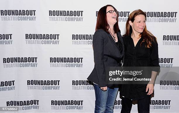 Actors Megan Mullally and Lili Taylor attend the "Lips Together, Teeth Apart" cast meet and greet on March 16, 2010 in New York City.