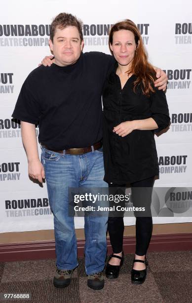 Actors Patton Oswalt and Lili Taylor attend the "Lips Together, Teeth Apart" cast meet and greet on March 16, 2010 in New York City.