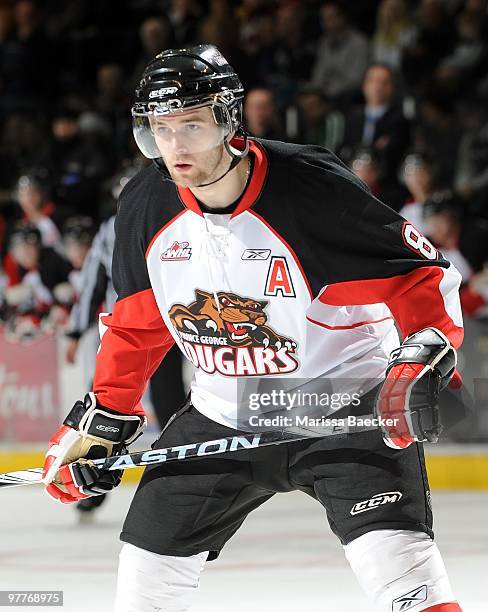 Brett Connolly of the Prince George Cougars skates against the Kelowna Rockets at Prospera Place on March 13, 2010 in Kelowna, Canada.