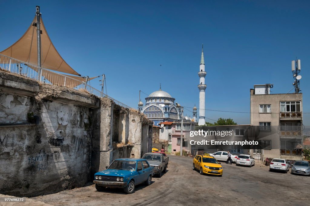 Side street with Fatih mosque above in Varyant section of Izmir.