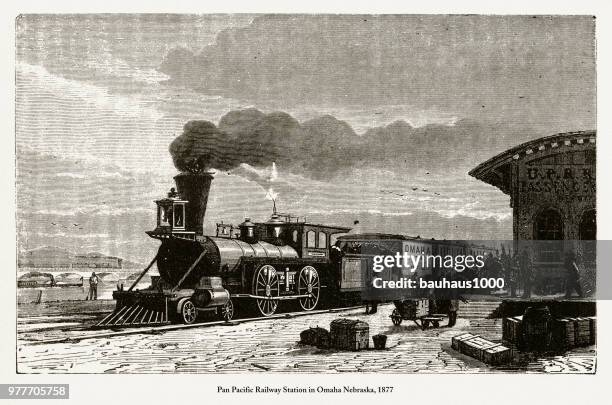 ilustrações, clipart, desenhos animados e ícones de pan pacific railway station em omaha, nebraska, 1877 - omaha