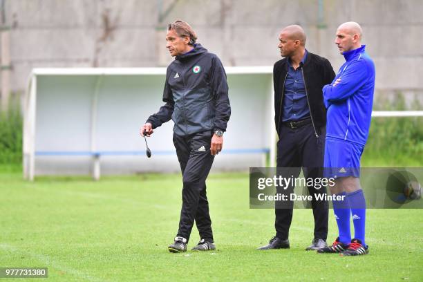 Red Star coach Regis Brouard, Red Star sporting director Steve Marlet and Red Star goalkeeping coach Faouzi Amzal during the first training session...