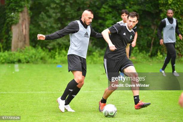 Milos Zukanovic of Red Star and Teddy Teuma of Red Star during the first training session of the new season for Red Star on June 18, 2018 in Paris,...