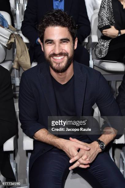 Darren Criss attends the Giorgio Armani show during Milan Men's Fashion Week Spring/Summer 2019 on June 18, 2018 in Milan, Italy.