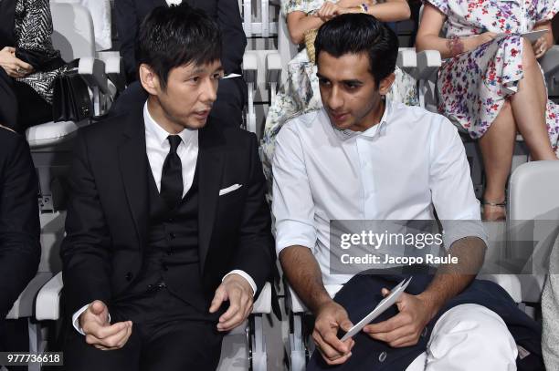 Hidetoshi Nishijima and Maharaja Padmanabh Singh attend the Giorgio Armani show during Milan Men's Fashion Week Spring/Summer 2019 on June 18, 2018...