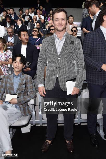 Taron Egerton attends the Giorgio Armani show during Milan Men's Fashion Week Spring/Summer 2019 on June 18, 2018 in Milan, Italy.