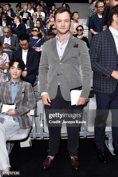 Taron Egerton attends the Giorgio Armani show during Milan Men's Fashion Week Spring/Summer 2019 on June 18, 2018 in Milan, Italy.