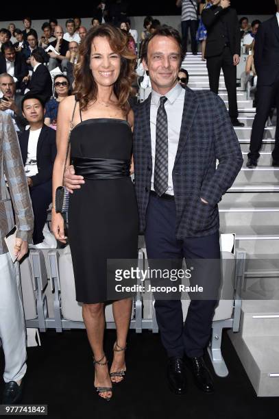 Roberta Armani and Alessandro Preziosi attend the Giorgio Armani show during Milan Men's Fashion Week Spring/Summer 2019 on June 18, 2018 in Milan,...
