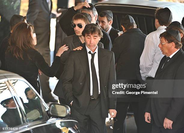 Father Bernie Haim and other mourners attend the private funeral service for his son Corey Haim at Steeles Memorial Chapel on March 16, 2010 in...