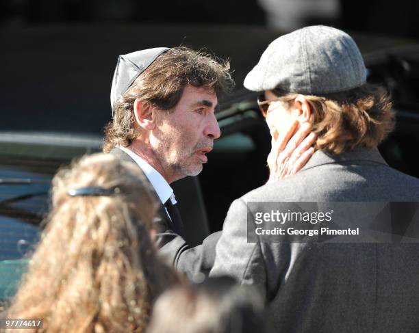 Father Bernie Haim and other mourners attend the private funeral service for his son Corey Haim at Steeles Memorial Chapel on March 16, 2010 in...