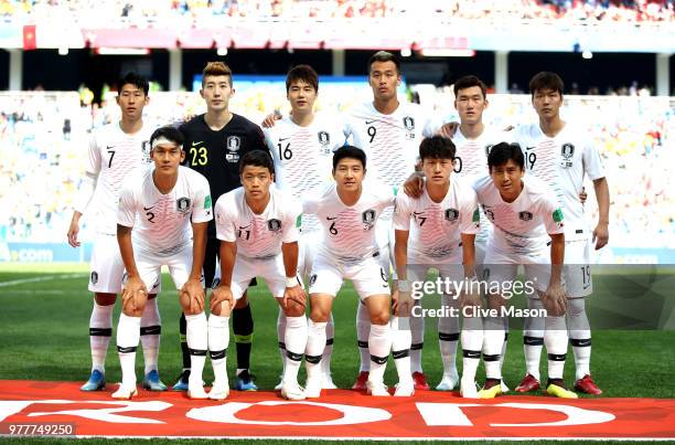 The Korea Republic team pose for a team photo prior to the 2018 FIFA World Cup Russia group F match between Sweden and Korea Republic at Nizhniy...