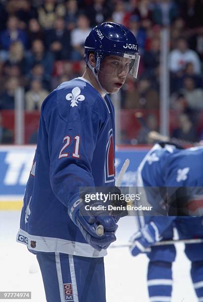 Peter Forsberg of the Quebec Nordiques skates against the Montreal Canadiens in the mid 1990's at the Montreal Forum in Montreal, Quebec, Canada.