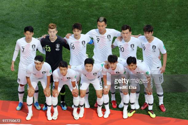 The Korea Republic team pose for a team photo prior to the 2018 FIFA World Cup Russia group F match between Sweden and Korea Republic at Nizhniy...