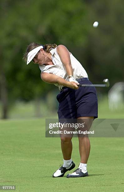 Lynnette Brooky of New Zealand plays her second shot on the 7th fairway during the third round at the ANZ Australian Ladies Masters Golf at Royal...
