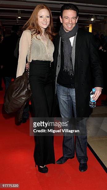 Barbara Meier and Oliver Berben attend the German premiere of 'Kennedy's Hirn 'on March 16, 2010 in Munich, Germany.