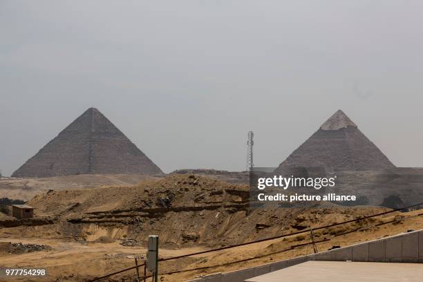 April 2018, Egypt, Giza: The construction site of the Grand Egyptian Museum is located in front of the Pyramids of Giza. The museum is supposed to...